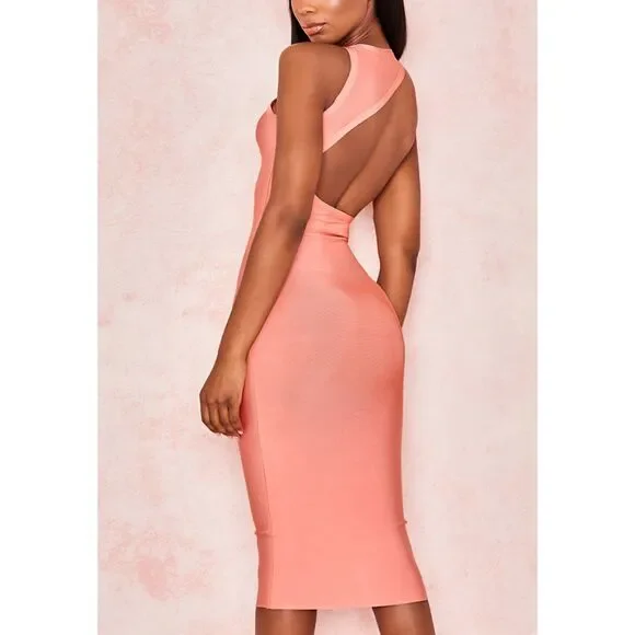 House of CB Yasmine peach cut out back bandage dress sz L+ - Picture 2 of 6